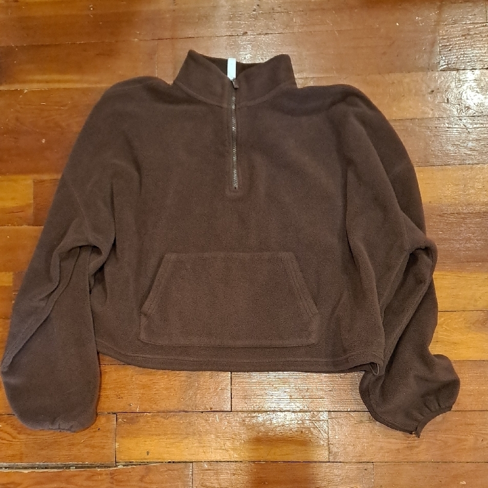 Cozy Brown Crop Fleece Pullover Fabletics zip-up womans size XL lightweight warm